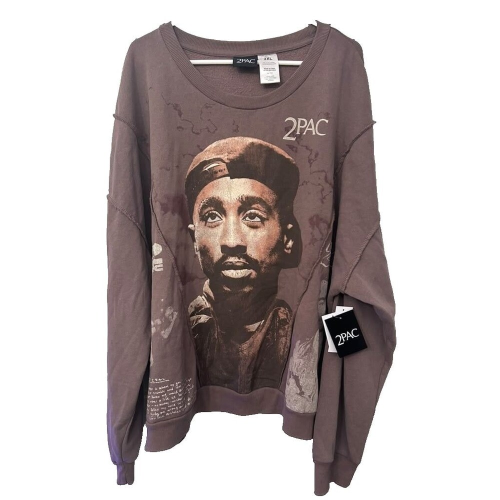 Tupac Shakur Crewneck Sweatshirt Mens 2XL Brown 2PAC Sweater Preppy Y2K New